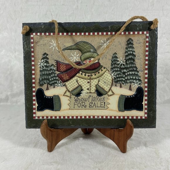 Snowman Slate Hanging Sign Plaque 10" x 8" Snowflakes For Sale Crazy Mountain - Picture 2 of 7